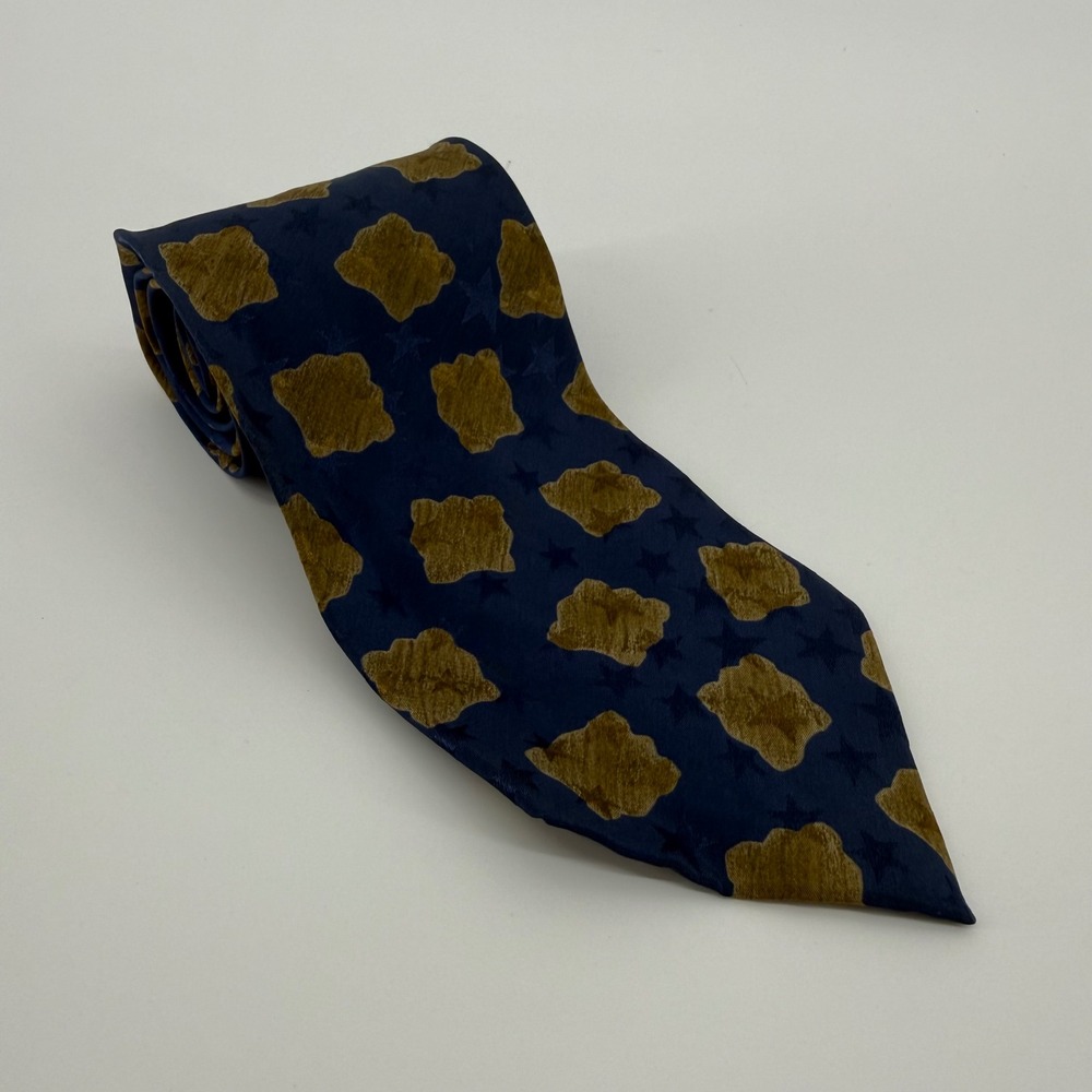 Giorgio Armani Cravatte Mens Silk Tie Navy Blue Gold Stars Abstract Italy